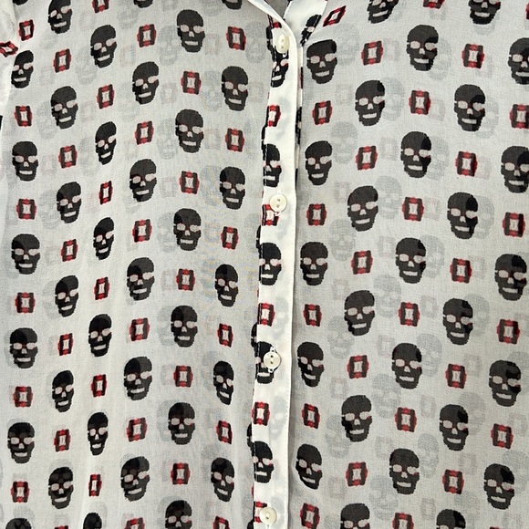 NWT Zara Skull Print Long Sleeve Button Front Shirt size XS - Picture 5 of 7